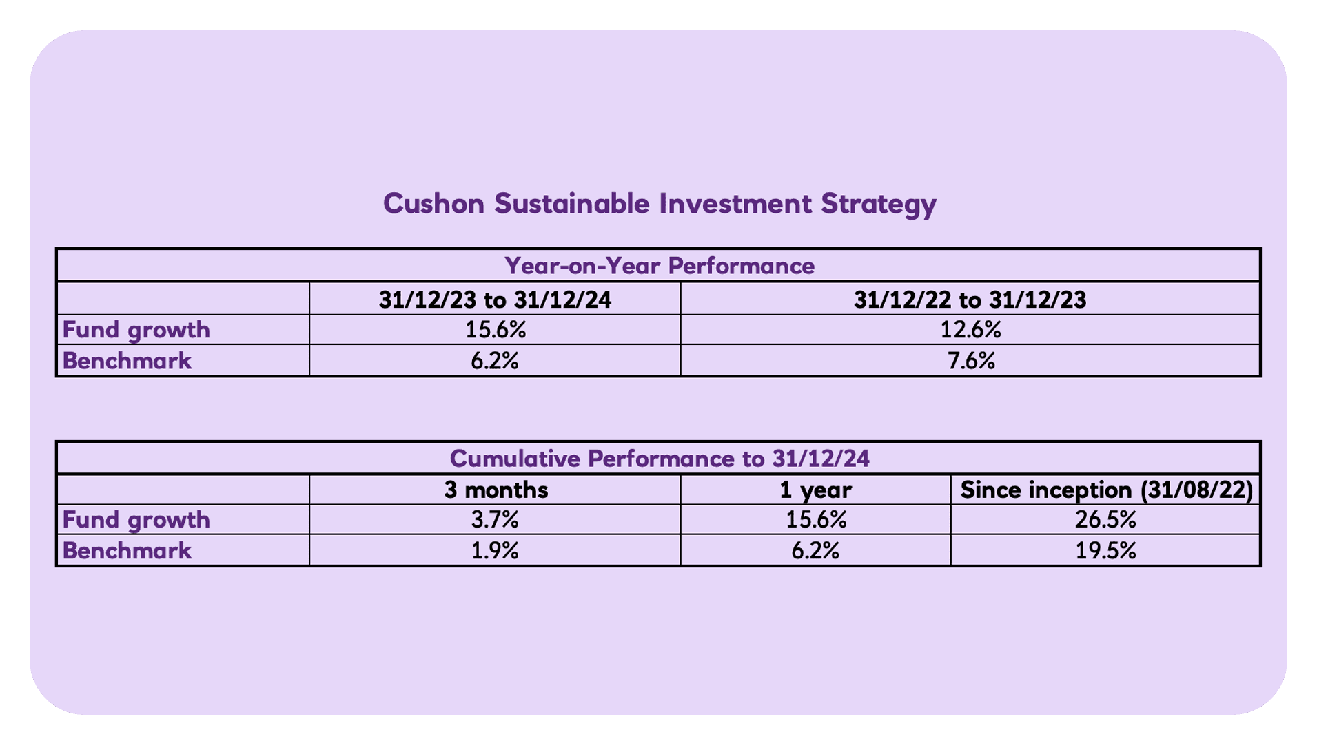 Cushon Sustainable Investment Strategy year-on-year performance Q4 2024