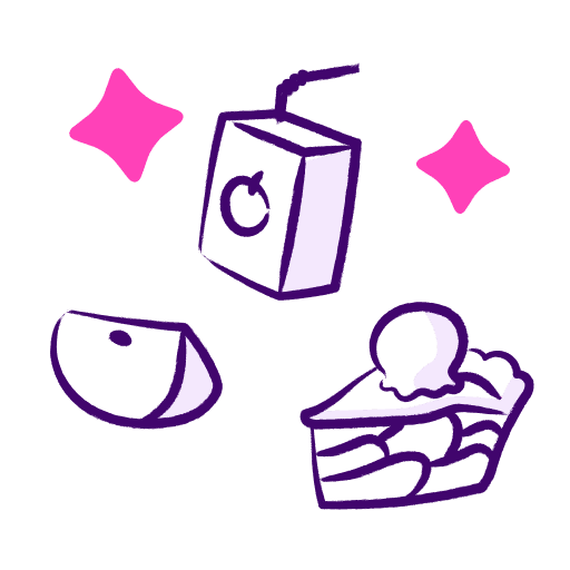 Illustration of a slice of an apple, an apple juicebox and an apple pie